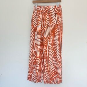 Panama Jack Linen Blend Orange White Leaf Print Pants Wide Legs Elastic Waist S